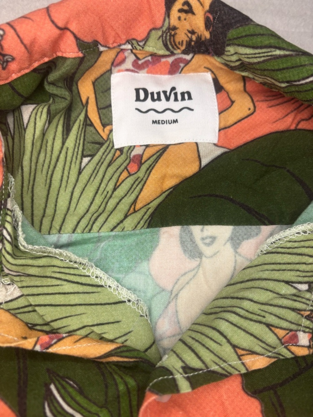 Duvin Hawaiian Floral Print Short Sleeve Shirt - Green/Coral - Picture 2 of 9